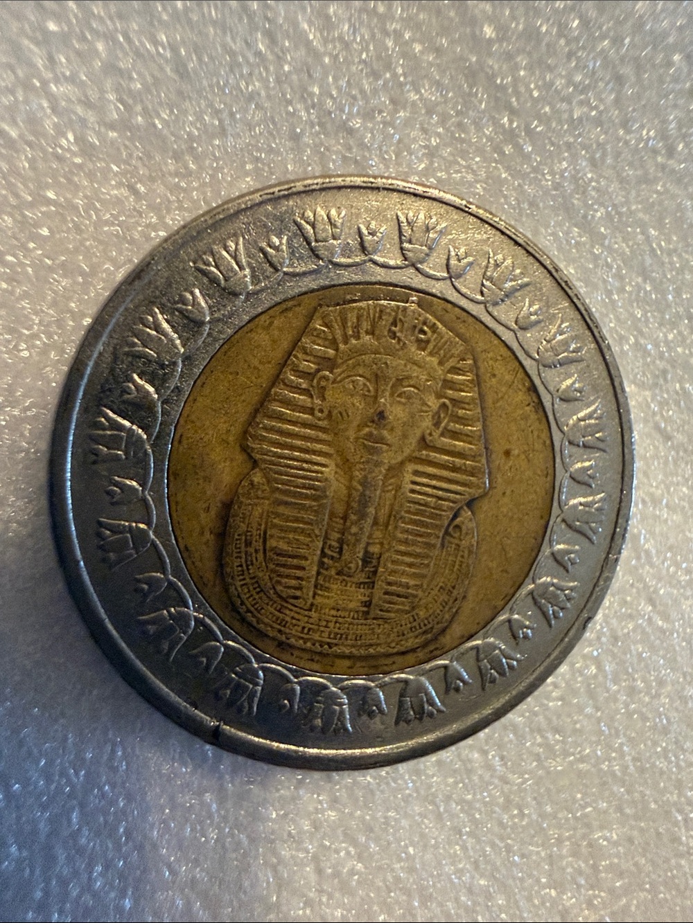 Collectible Egyptian One Pound Bi-Metal Coin - Brass Center, Silver Ring